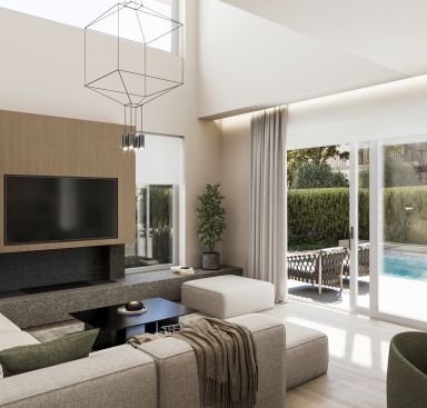 living room with pool